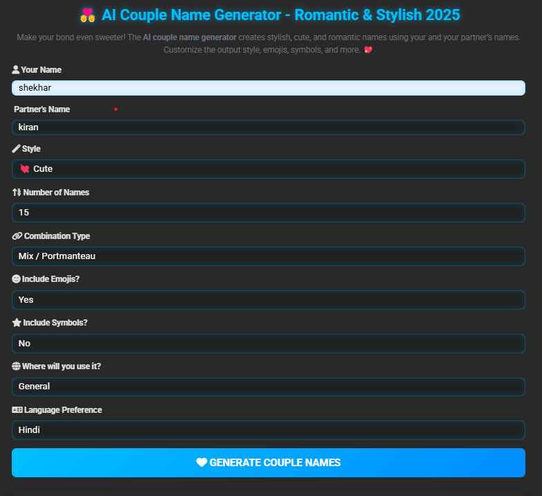 AI Couple Name Generator